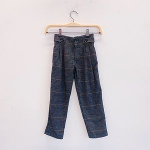 Zara Kids Girls Plaid Pleated Pants High Rise Straight Leg Size 7